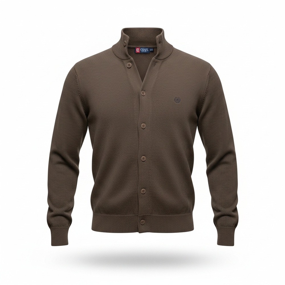 Chaps Mens Large Brown Cotton Mock Neck Button Front Cardigan Sweater Grandpa